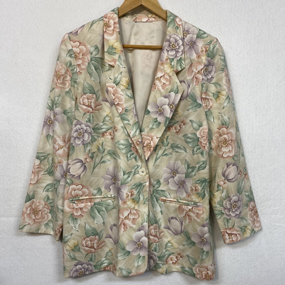 Vintage Women 10/12 Blazer Floral Multicolor Lightweight Cottagecore 0279 400